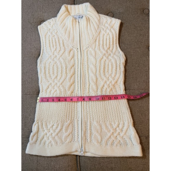 WHBM Ivory Cable Knit Fisherman Sweater Vest Full Zip Small Layering Apres Ski - Picture 11 of 11